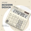 image:imageCATIGA Mechanical Switch Calculator with Solar and Battery Dual Power 12Digit Large LCD Display Aesthetic and Cute Desktop Calculator with Big Button for Home School and Office Use SD1299Z Beige