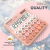 image:imageCATIGA Mechanical Switch Calculator with Solar and Battery Dual Power 12Digit Large LCD Display Aesthetic and Cute Desktop Calculator with Big Button for Home School and Office Use SD1299Z Peach