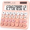 image:imageCATIGA Mechanical Switch Calculator with Solar and Battery Dual Power 12Digit Large LCD Display Aesthetic and Cute Desktop Calculator with Big Button for Home School and Office Use SD1299Z Peach