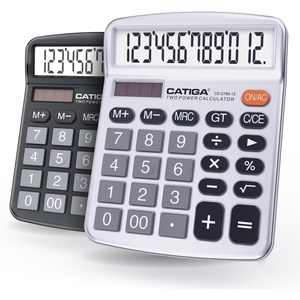 image:imageCATIGA 12 Digit Desk Calculator Desktop Calculators with Large LCD Display amp Big Buttons Basic Simple 4 Function Solar Calculator Dual Power Solar amp Battery for School Office amp Home CD2786Black  Silver 2Pack
