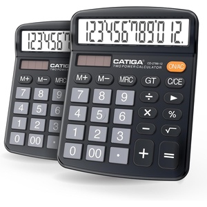image:imageCATIGA 12 Digit Desk Calculator Desktop Calculators with Large LCD Display amp Big Buttons Basic Simple 4 Function Solar Calculator Dual Power Solar amp Battery for School Office amp Home CD2786Black 2Pack