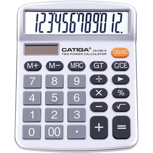image:imageCATIGA 12 Digit Desk Calculator Desktop Calculators with Large LCD Display amp Big Buttons Basic Simple 4 Function Solar Calculator Dual Power Solar amp Battery for School Office amp Home CD2786Silver