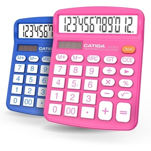 image:imageCATIGA 12 Digit Desk Calculator Desktop Calculators with Large LCD Display amp Big Buttons Basic Simple 4 Function Solar Calculator Dual Power Solar amp Battery for School Office amp Home CD2786Blue  Pink 2Pack