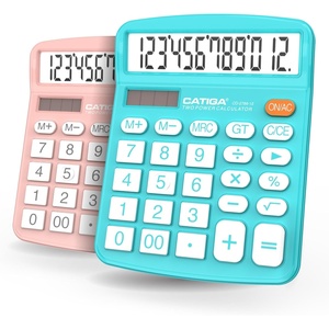 image:imageCATIGA 12 Digit Desk Calculator Desktop Calculators with Large LCD Display amp Big Buttons Basic Simple 4 Function Solar Calculator Dual Power Solar amp Battery for School Office amp Home CD27861 Light Blue  1 Light Pink