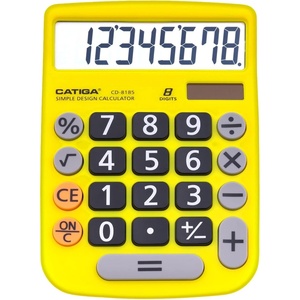 image:imageCATIGA Desktop Calculator 8 Digit with Solar Power and LCD Display Big Buttons for Home Office School Class and Business 4 Function Small Basic Calculators for Desk CD8185Yellow