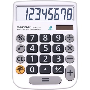 image:imageCATIGA Desktop Calculator 8 Digit with Solar Power and LCD Display Big Buttons for Home Office School Class and Business 4 Function Small Basic Calculators for Desk CD8185White