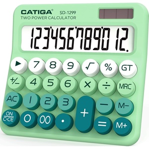 image:imageCATIGA Mechanical Switch Calculator with Solar and Battery Dual Power 12Digit Large LCD Display Aesthetic and Cute Desktop Calculator with Big Button for Home School and Office Use SD1299Z Mint Green