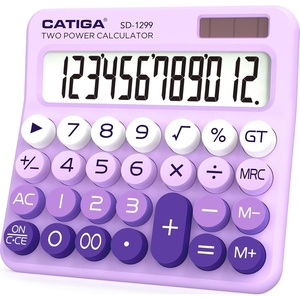 image:imageCATIGA Mechanical Switch Calculator with Solar and Battery Dual Power 12Digit Large LCD Display Aesthetic and Cute Desktop Calculator with Big Button for Home School and Office Use SD1299Z Lavender