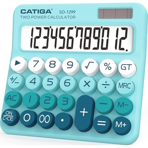 image:imageCATIGA Mechanical Switch Calculator with Solar and Battery Dual Power 12Digit Large LCD Display Aesthetic and Cute Desktop Calculator with Big Button for Home School and Office Use SD1299Z Aqua Blue