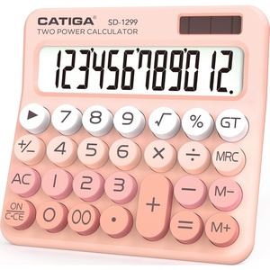 image:imageCATIGA Mechanical Switch Calculator with Solar and Battery Dual Power 12Digit Large LCD Display Aesthetic and Cute Desktop Calculator with Big Button for Home School and Office Use SD1299Z Peach