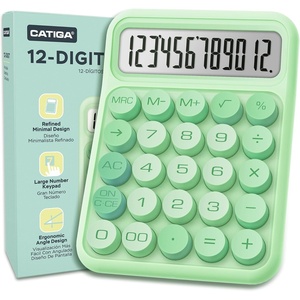 image:imageCATIGA Mechanical Switch Calculator with Solar and Battery Dual Power 12Digit Large LCD Display Aesthetic and Cute Desktop Calculator with Big Button for Home School and Office Use SD1299Green