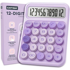 image:imageCATIGA Mechanical Switch Calculator with Solar and Battery Dual Power 12Digit Large LCD Display Aesthetic and Cute Desktop Calculator with Big Button for Home School and Office Use SD1299Purple