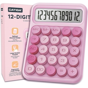 image:imageCATIGA Mechanical Switch Calculator with Solar and Battery Dual Power 12Digit Large LCD Display Aesthetic and Cute Desktop Calculator with Big Button for Home School and Office Use SD1299Pink