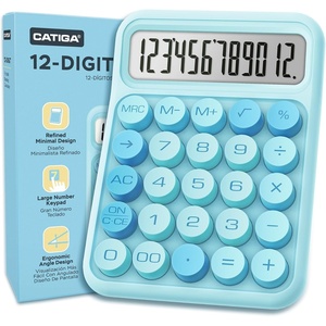 image:imageCATIGA Mechanical Switch Calculator with Solar and Battery Dual Power 12Digit Large LCD Display Aesthetic and Cute Desktop Calculator with Big Button for Home School and Office Use SD1299Blue